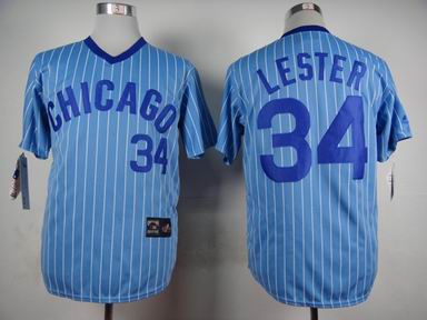 mlb chicago cubs #34 Lester blue white strip jersey