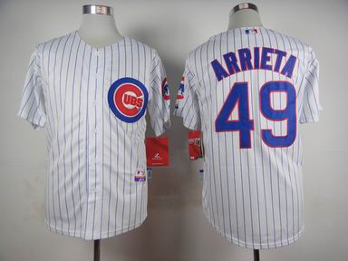 mlb chicago cubs 49 Arrieta white blue strip jersey