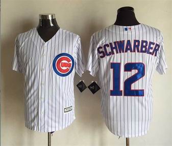 mlb cubs #12 Schwarber white blue strip jersey