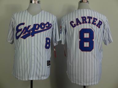 mlb montreal expos #8 carter white blue strip jersey
