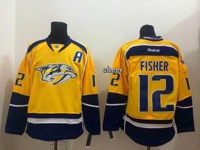 nhl Nashville Predators 12# Fisher yellow Jersey