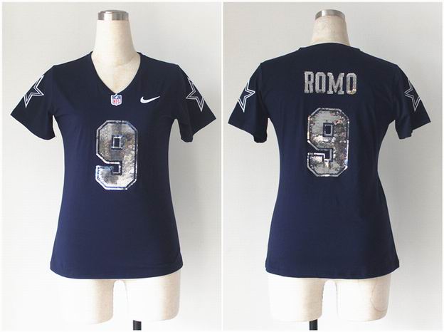 nike nfl Dallas Cowboys 9# Romo Women Handwork Sequin lettering Fashion bue Jersey