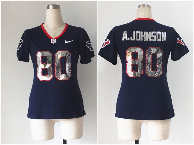 nike nfl Houston Texans 80# A.Johnson Women Handwork Sequin lettering Fashion bue Jersey