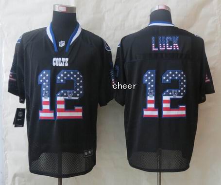 nike nfl Indianapolis Colts 12 Luck USA Flag Fashion Black Elite Jersey