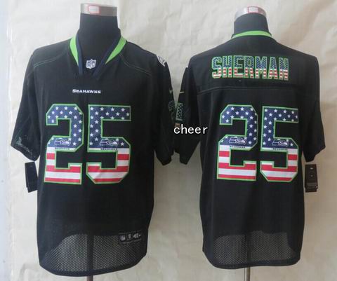 nike nfl Seattle Seahawks 25 Sherman USA Flag Fashion Black Elite Jersey