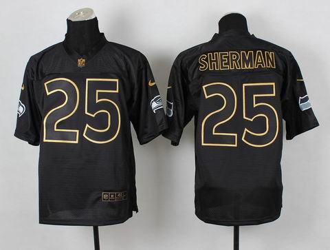nike nfl Seattle Seahawks 25 Sherman black golden letter fashion jersey