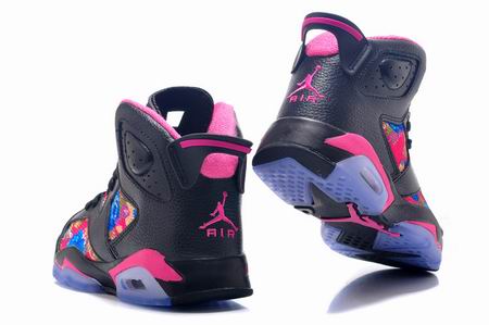 women Air Jordan 6 shoes black pink flower