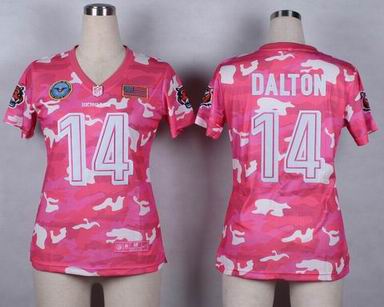women Bengals 14 Dalton Salute to Service pink camo jersey