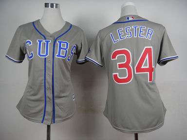 women MLB Chicago Cubs 34 Lester grey jersey