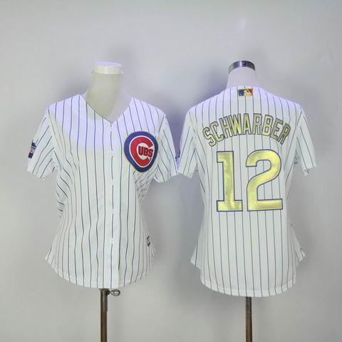 women MLB Cubs #12 Schwarber white 2016 Champions jersey