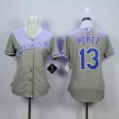 women MLB Kansas City Royals #13 Perez grey jersey