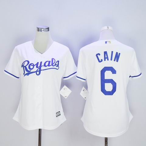 women MLB Royals #6 Cain white jersey