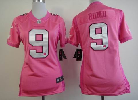 women Nike Dallas Cowboys 9 Romo pink Jersey with heart