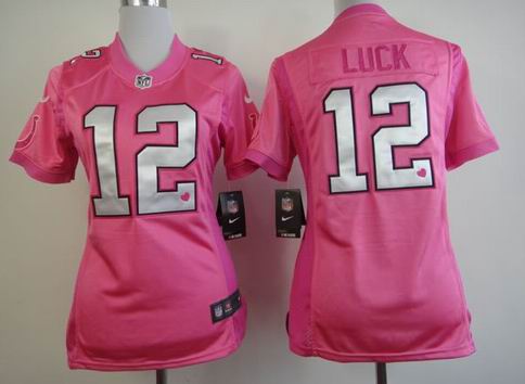 women Nike Indianapolis Colts 12 Luck Pink jersey with heart