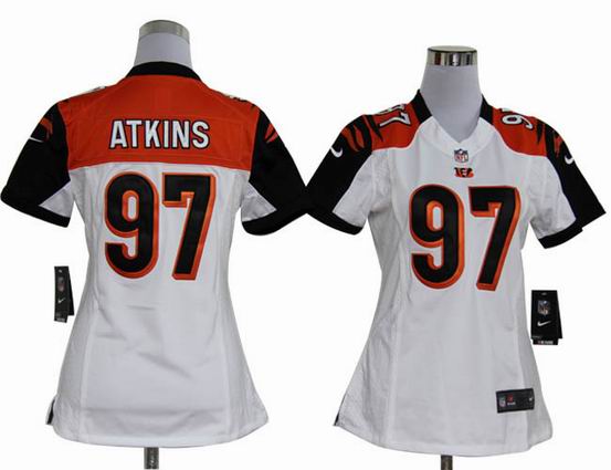 women Nike NFL Cincinnati Bengals 97 Atkins white stitched jersey