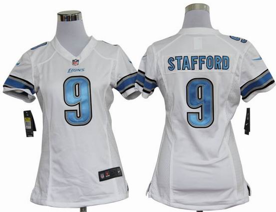 women Nike NFL Detroit Lions 9 Stafford white stitched jersey