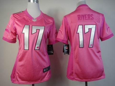 women Nike San Diego Chargers 17 Rivers pink jersey with heart