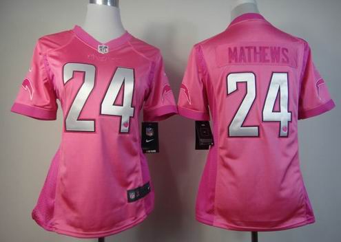 women Nike San Diego Chargers 24 Mathews pink jersey with heart