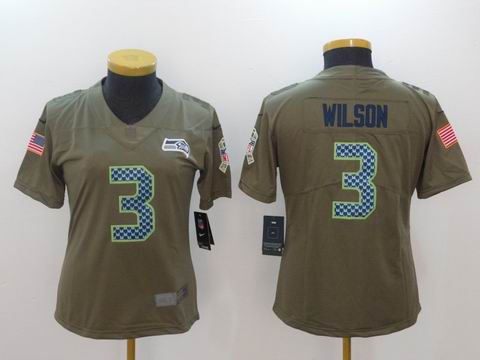 women Nike nfl Seahawks #3 Wilson WATT Olive Salute To Service Limited Jersey