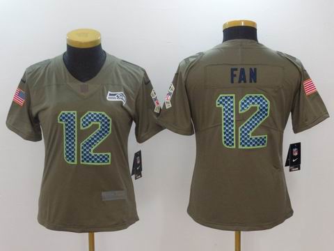 women Nike nfl seahawks #12 FAN Olive Salute To Service Limited Jersey