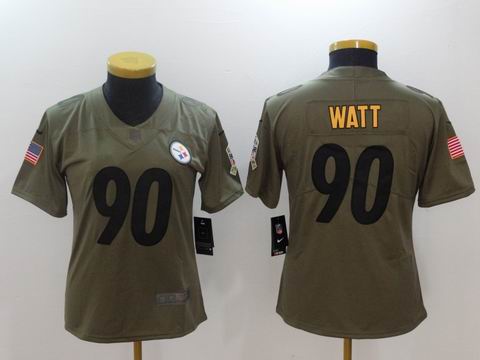 women Nike nfl steelers #90 Watt Olive Salute To Service Limited Jersey