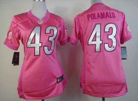 women Nike pittsburgh steelers 43 Polamalu pink jersey with heart