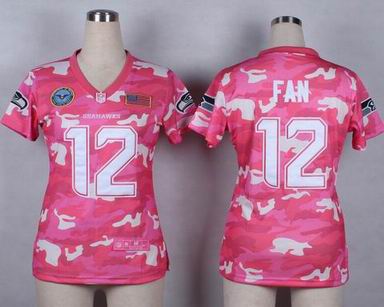 women Seahawks 12 Fan Salute to Service pink camo jersey
