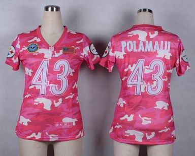 women Steelers 43 Polamalu Salute to Service pink camo jersey