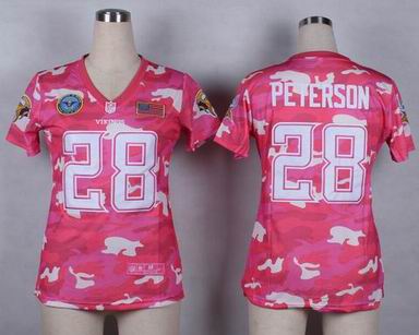 women Vikins 28 Peterson Salute to Service pink camo jersey