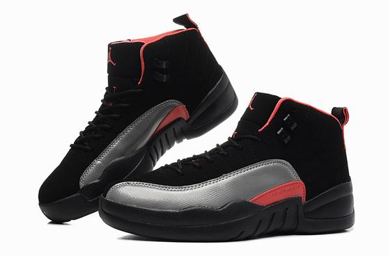 women air jordan 12 shoes black grey red