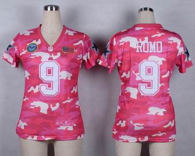 women cowboys 9 Romo Salute to Service pink camo jersey