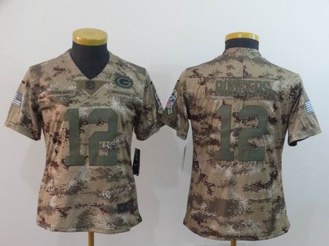 women green bay packers #12 Rodgers camo salute to service jersey