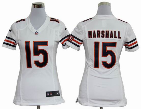 women nike NFL Chicago Bears 15 Marshall white stitched jersey