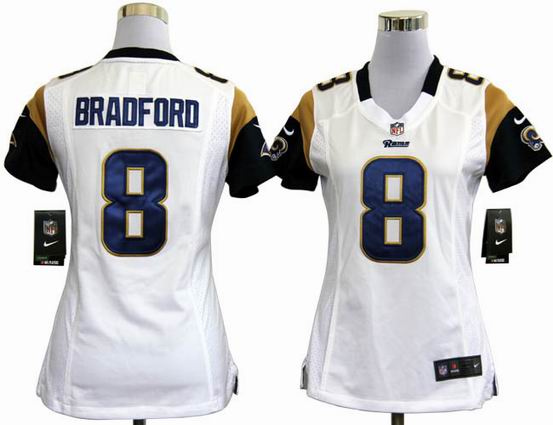 women nike nfl St. Louis Rams 8 Bradford white stitched jersey