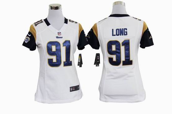 women nike nfl St. Louis Rams 91 Long white stitched jersey