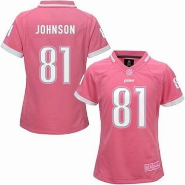 women nike nfl lions 81 Johnson Pink Bubble Gum Jersey