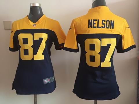 women nike nfl packers 87 Nelson blue yellow jersey