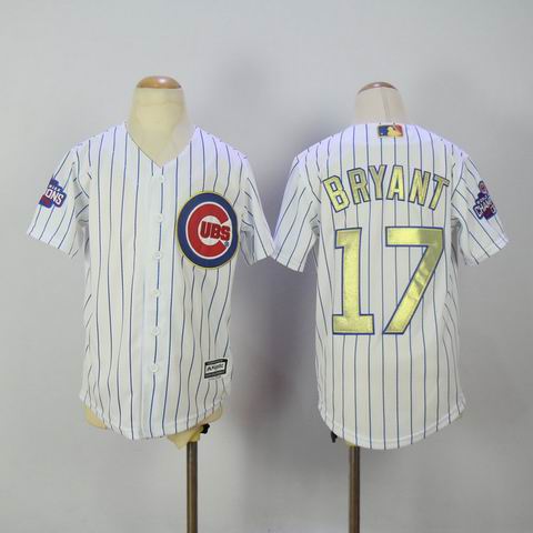 youth MLB Cubs #17 Bryant white 2016 Champions jersey