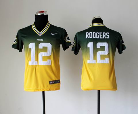 youth nfl packers 12 Rodgers Drift Fashion II green yellow Jersey