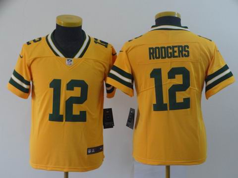youth packers #12 Rodgers yellow interverted jersey